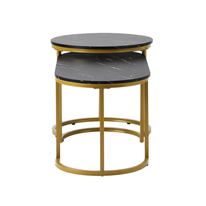 Oikiture Nesting Coffee Table Set of 2 Marble Effect Gold Black-Coffee Table-PEROZ Accessories
