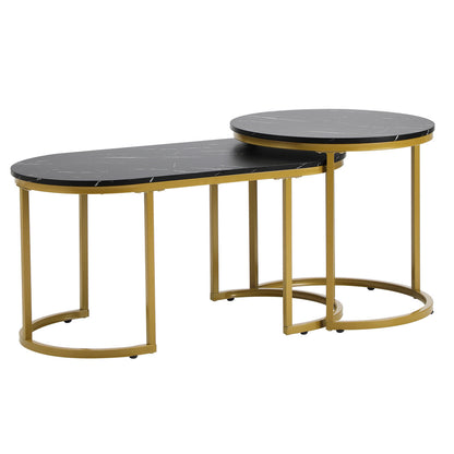 Oikiture Nesting Coffee Table Set of 2 Marble Effect Gold Black-Coffee Table-PEROZ Accessories