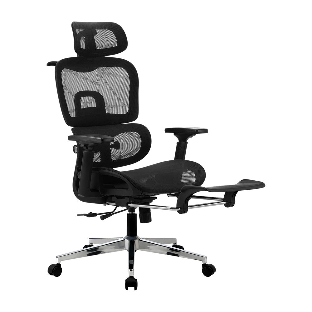 Oikiture Office Desk and Chair Set Mesh Ergonomic Chair Sit-stand Desk Black &amp; Oak-Office Set-PEROZ Accessories