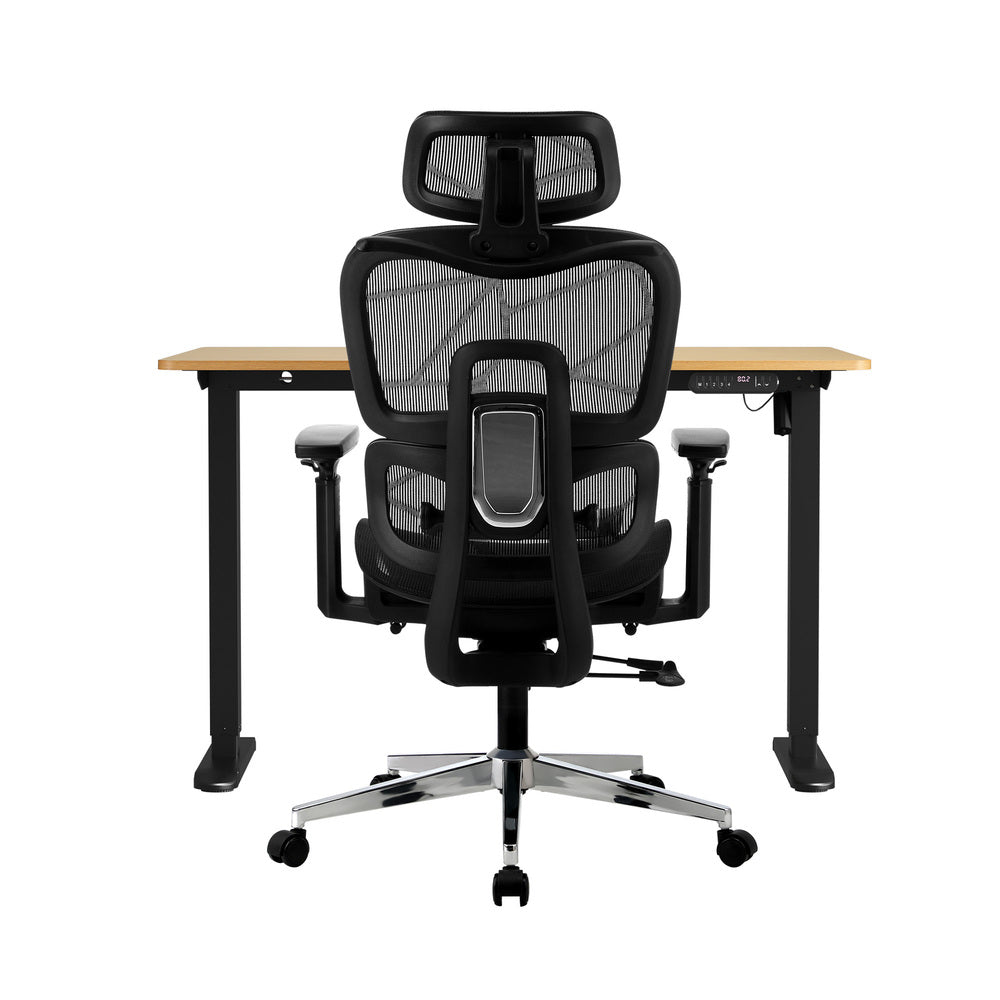Oikiture Office Desk and Chair Set Mesh Ergonomic Chair Sit-stand Desk Black &amp; Oak-Office Set-PEROZ Accessories