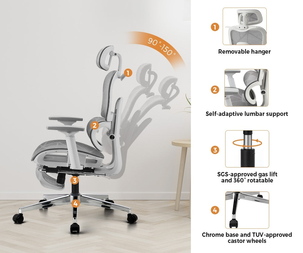 Oikiture Office Desk and Chair Set Mesh Ergonomic Chair Sit-stand Desk GY &amp; WH-Office Set-PEROZ Accessories