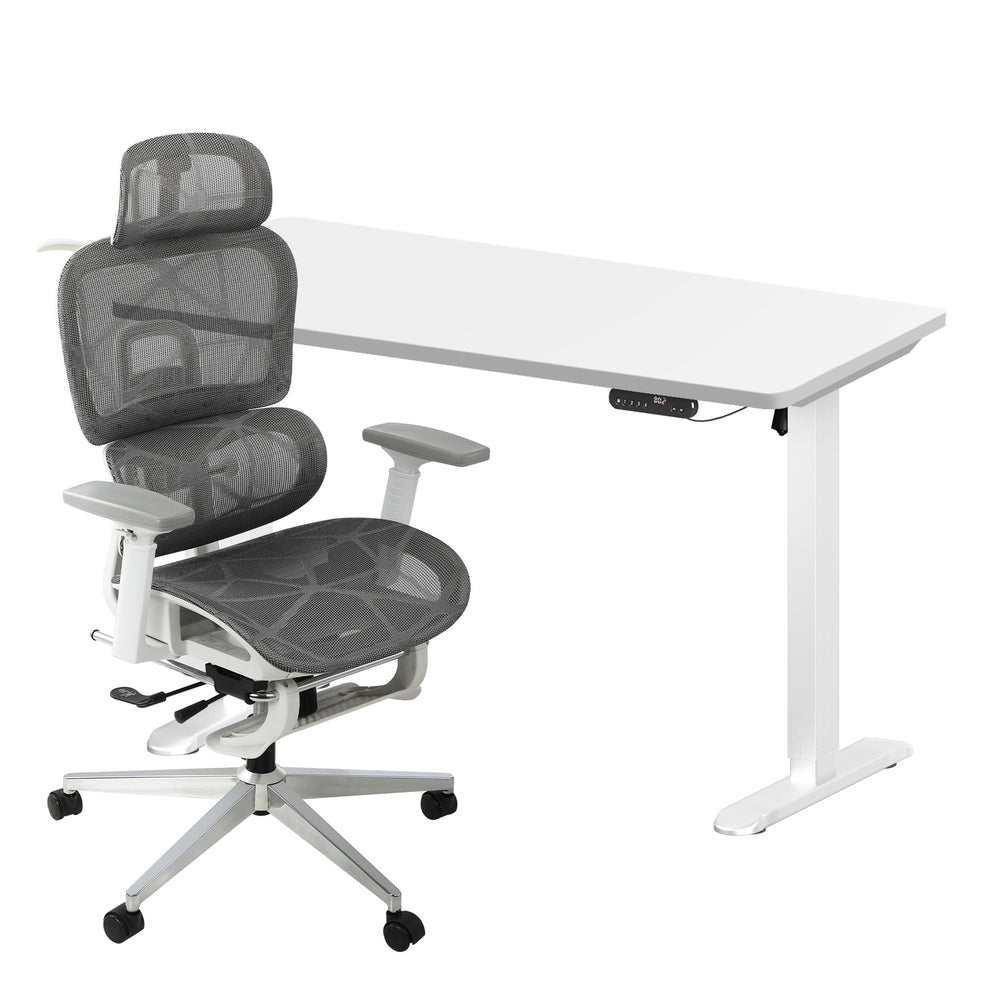 Oikiture Office Desk and Chair Set Mesh Ergonomic Chair Sit-stand Desk GY &amp; WH-Office Set-PEROZ Accessories