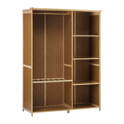 Oikiture Open Wardrobe Clothes Rack 5 Shelves with Hanging Rail-Wardrobe-PEROZ Accessories