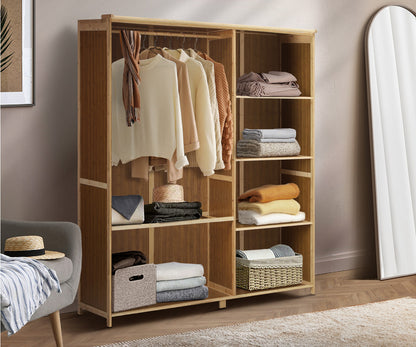 Oikiture Open Wardrobe Clothes Rack 5 Shelves with Hanging Rail-Wardrobe-PEROZ Accessories