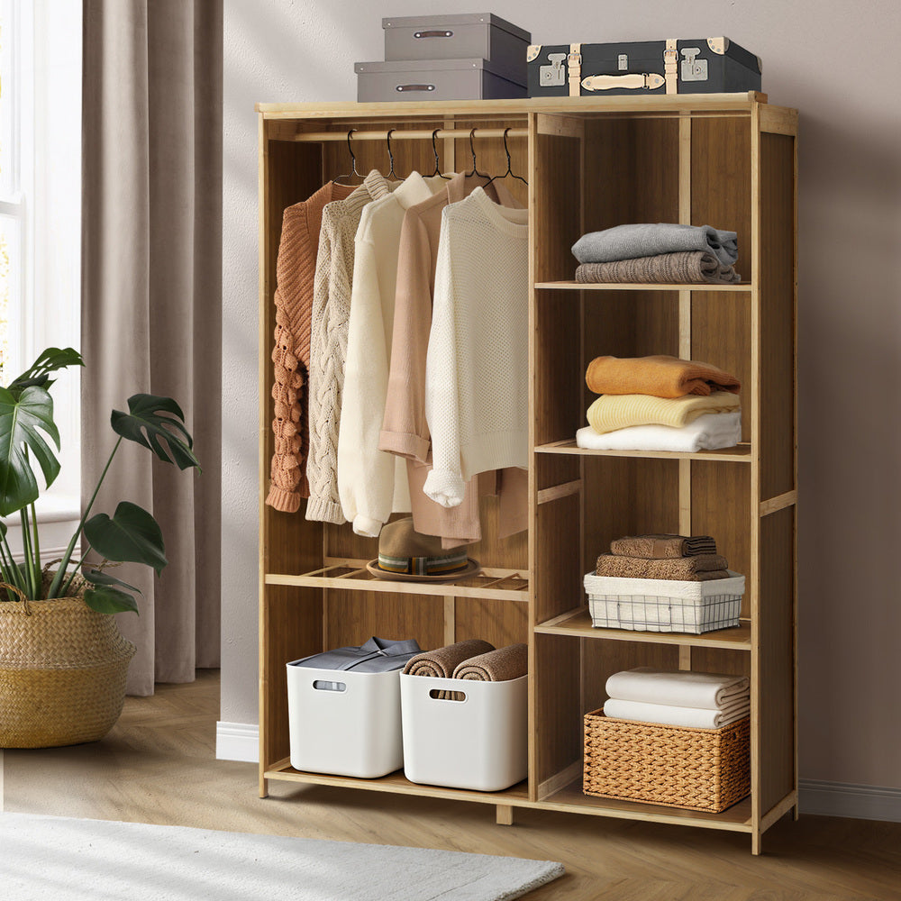 Oikiture Open Wardrobe Clothes Rack 5 Shelves with Hanging Rail-Wardrobe-PEROZ Accessories