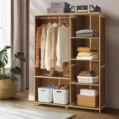 Oikiture Open Wardrobe Clothes Rack 5 Shelves with Hanging Rail-Wardrobe-PEROZ Accessories
