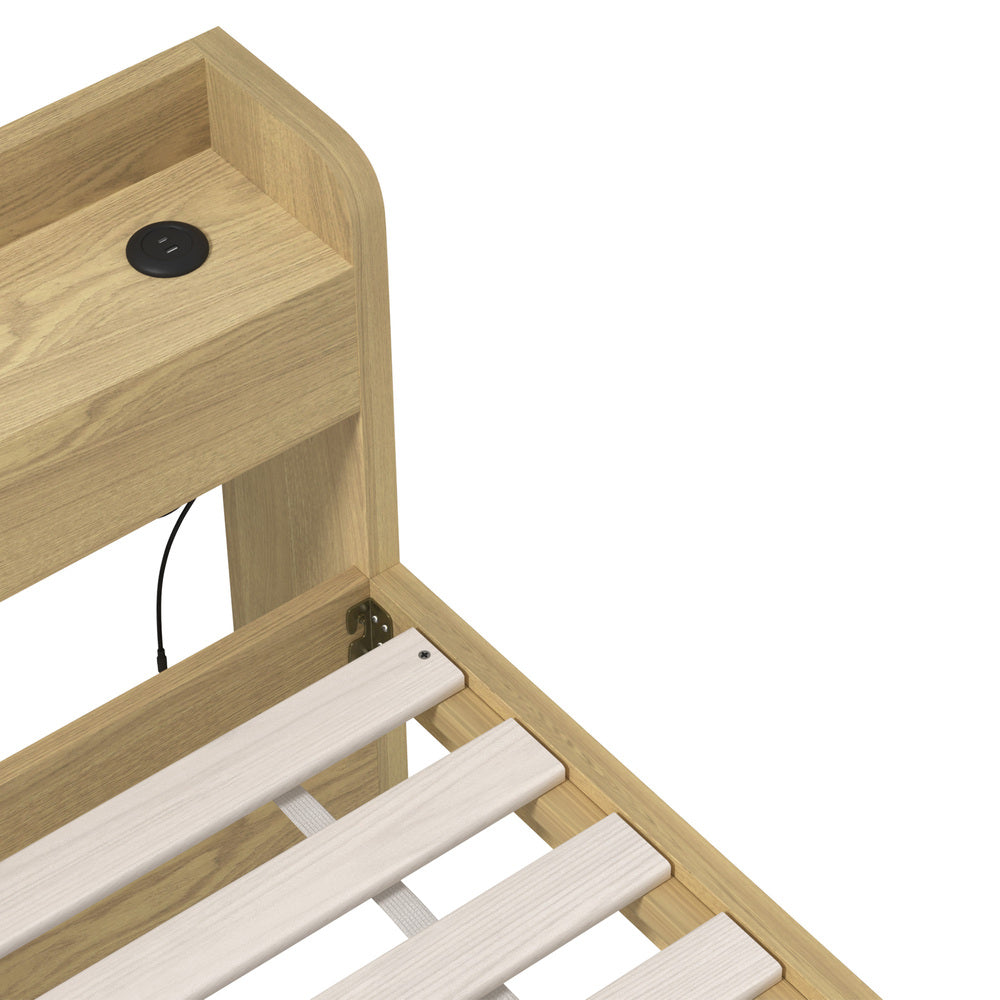 Oikiture Queen Size Bed Frame with Charging Ports &amp; 2 Drawers-Bed Frame-PEROZ Accessories