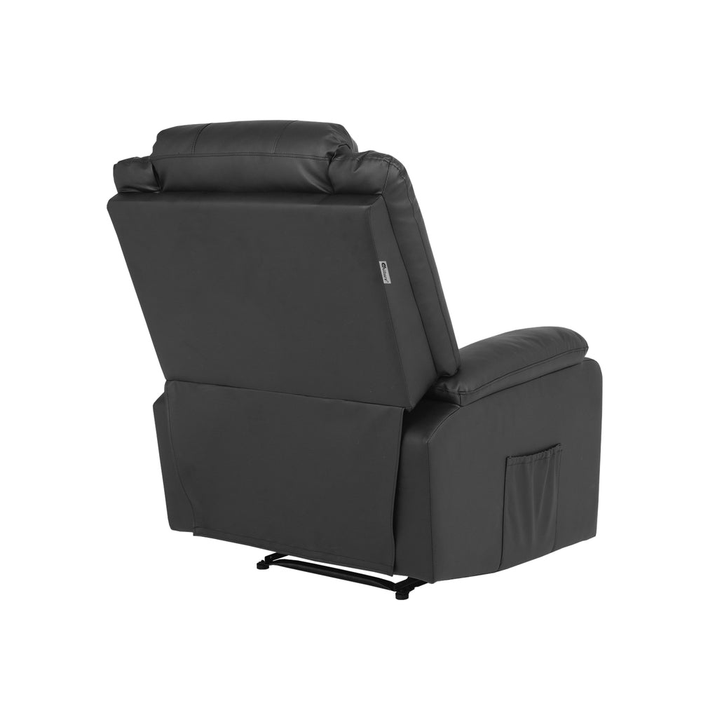 Oikiture Recliner Chair Armchair with Side Pocket Leather Black-Recliner Chair-PEROZ Accessories