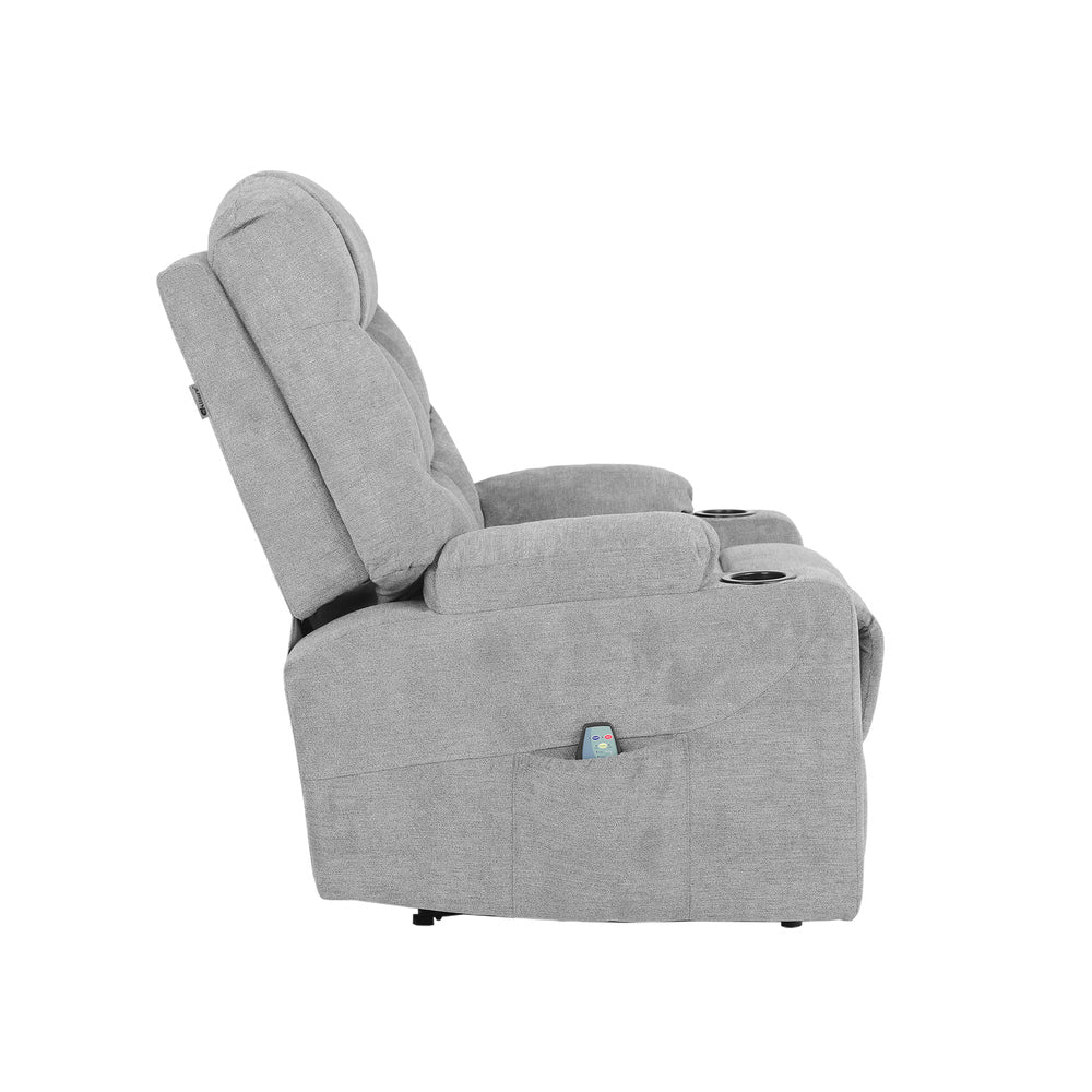 Oikiture Recliner Chair Electric Massage Chairs Heated Polyester Grey-Recliner Chair-PEROZ Accessories