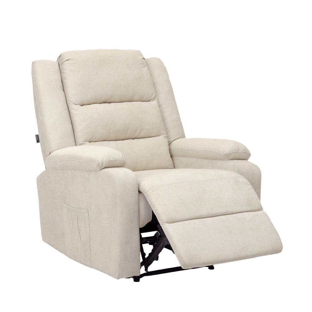 Oikiture Recliner Chair Padded Lounge With Side Pocket Polyester Beige-Recliner Chair-PEROZ Accessories
