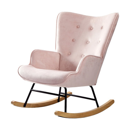 Oikiture Rocking Chair Nursing Armchair Velvet Accent Upholstered Pink-Armchair-PEROZ Accessories