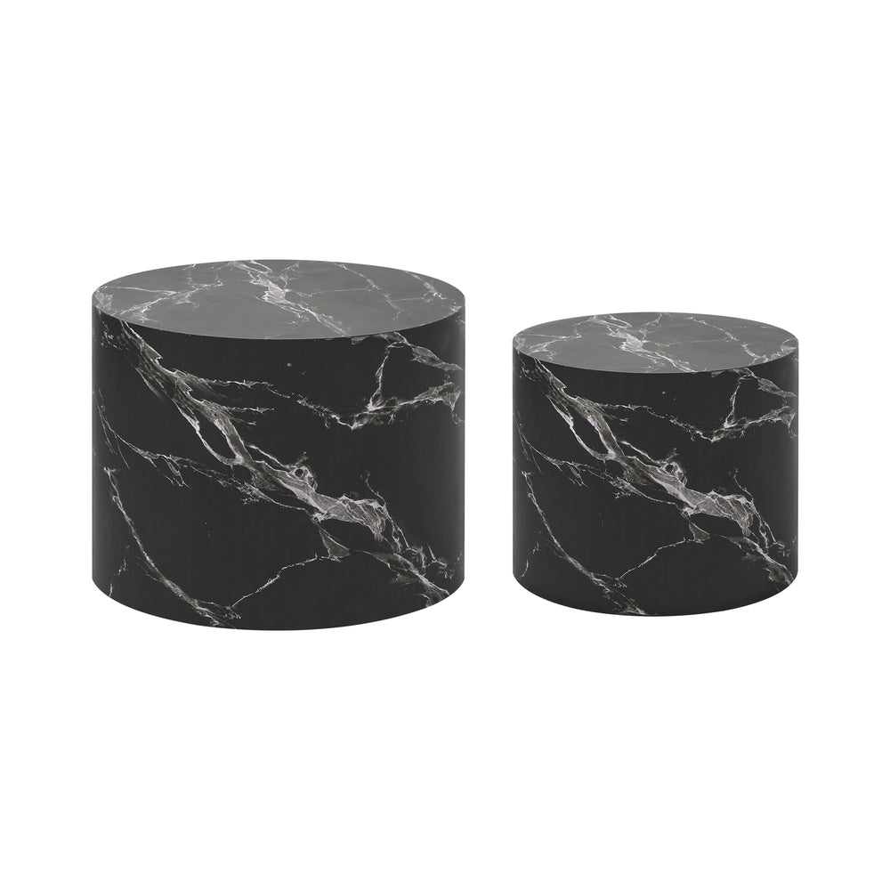 Oikiture Round Coffee Table Set of 2 Marble Effect Black-Coffee Table-PEROZ Accessories