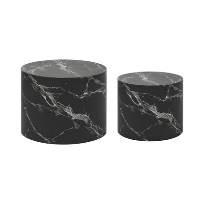 Oikiture Round Coffee Table Set of 2 Marble Effect Black-Coffee Table-PEROZ Accessories