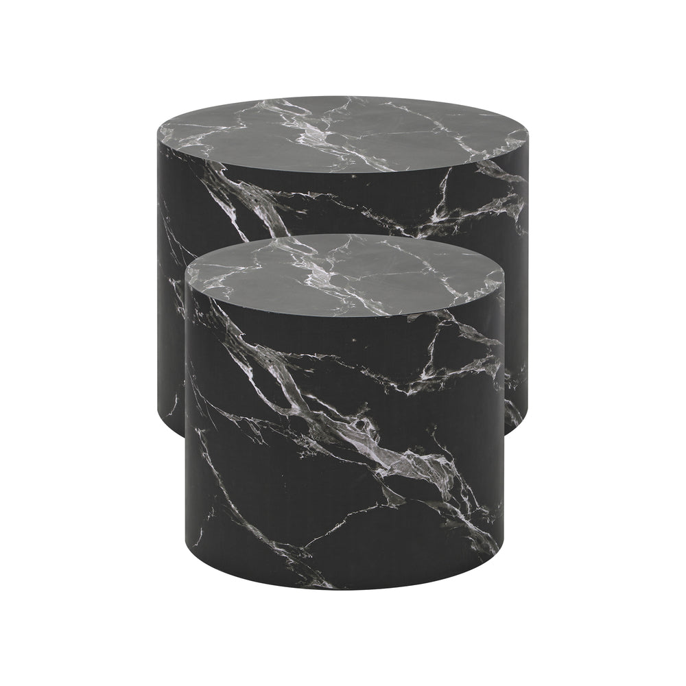 Oikiture Round Coffee Table Set of 2 Marble Effect Black-Coffee Table-PEROZ Accessories