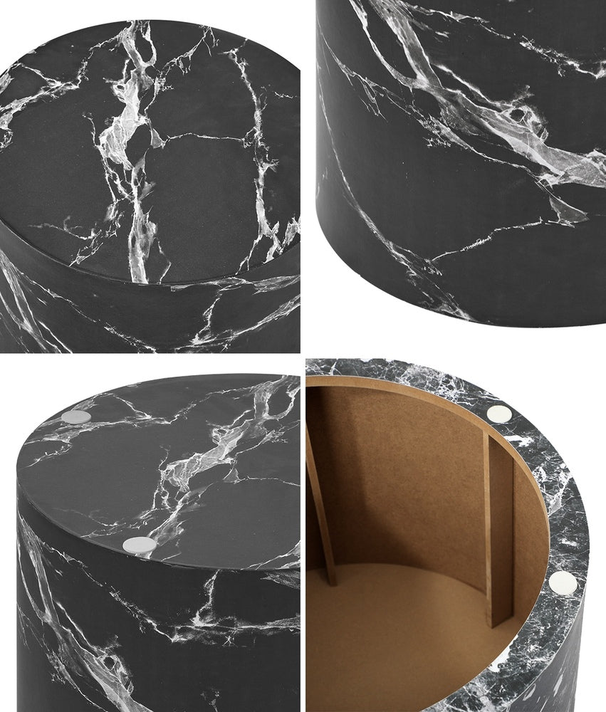 Oikiture Round Coffee Table Set of 2 Marble Effect Black-Coffee Table-PEROZ Accessories