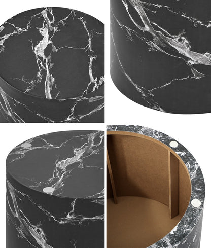 Oikiture Round Coffee Table Set of 2 Marble Effect Black-Coffee Table-PEROZ Accessories