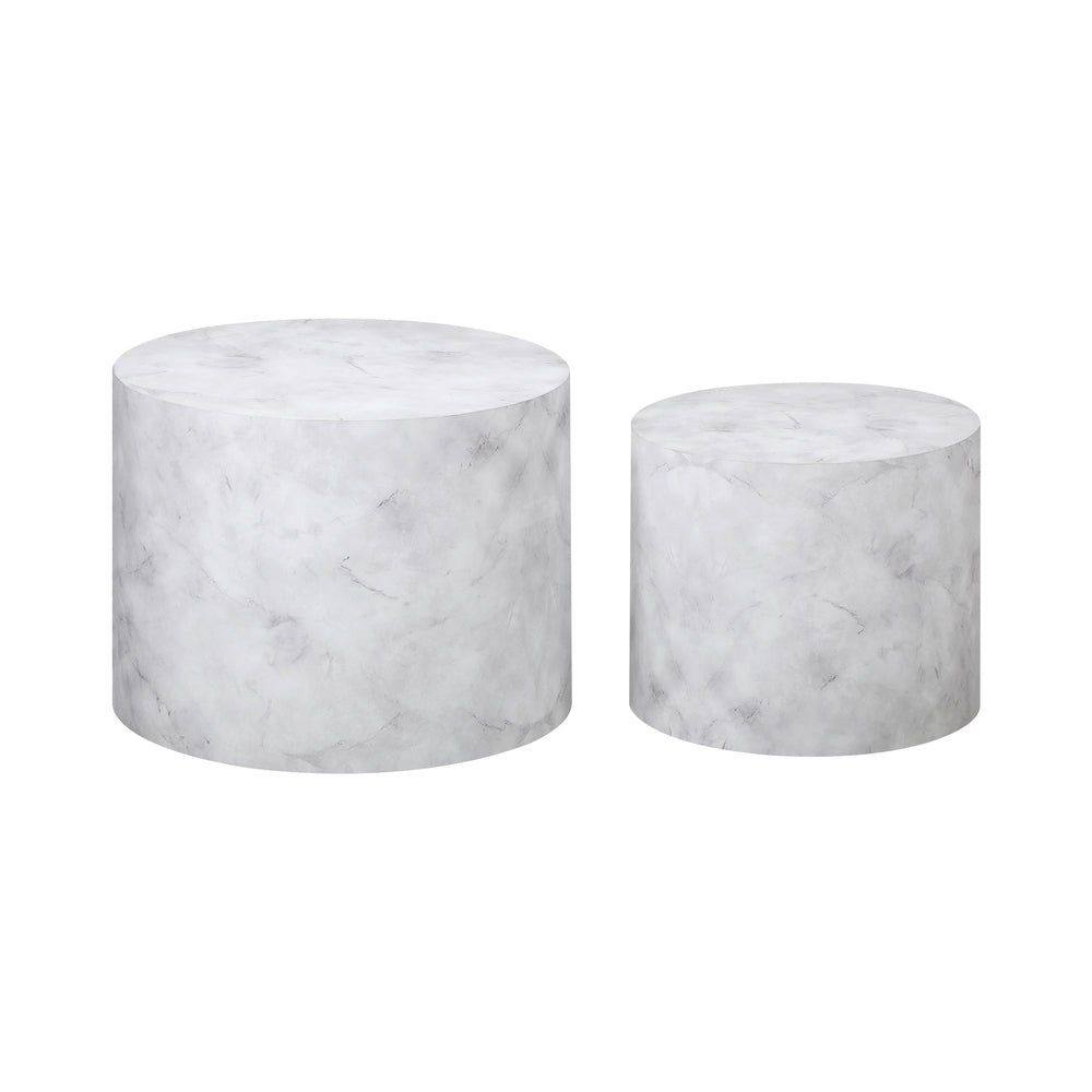 Oikiture Round Coffee Table Set of 2 Marble Effect White-Coffee Table-PEROZ Accessories