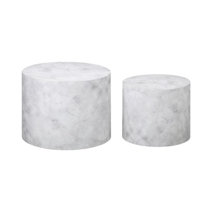 Oikiture Round Coffee Table Set of 2 Marble Effect White-Coffee Table-PEROZ Accessories