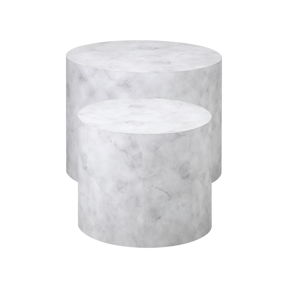 Oikiture Round Coffee Table Set of 2 Marble Effect White-Coffee Table-PEROZ Accessories