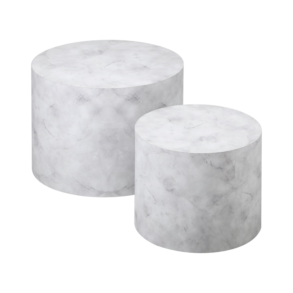 Oikiture Round Coffee Table Set of 2 Marble Effect White-Coffee Table-PEROZ Accessories