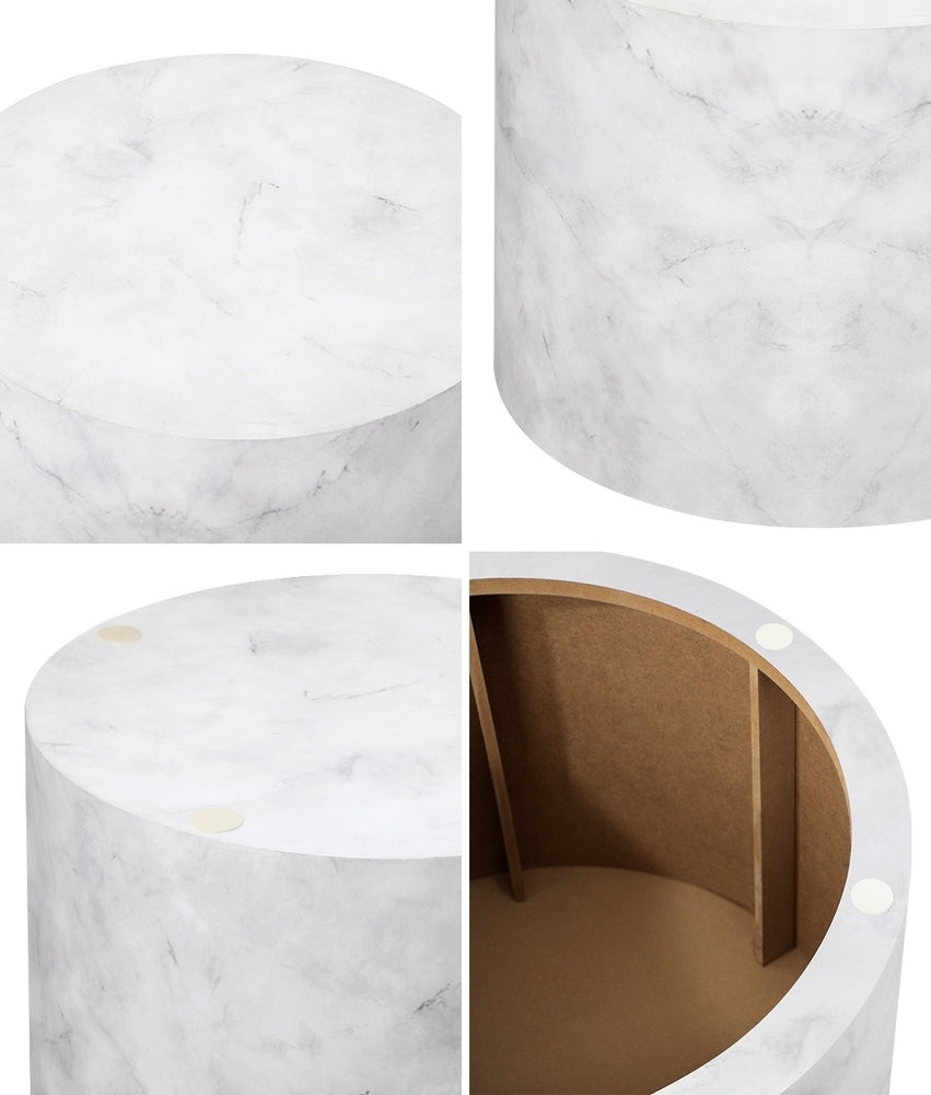 Oikiture Round Coffee Table Set of 2 Marble Effect White-Coffee Table-PEROZ Accessories