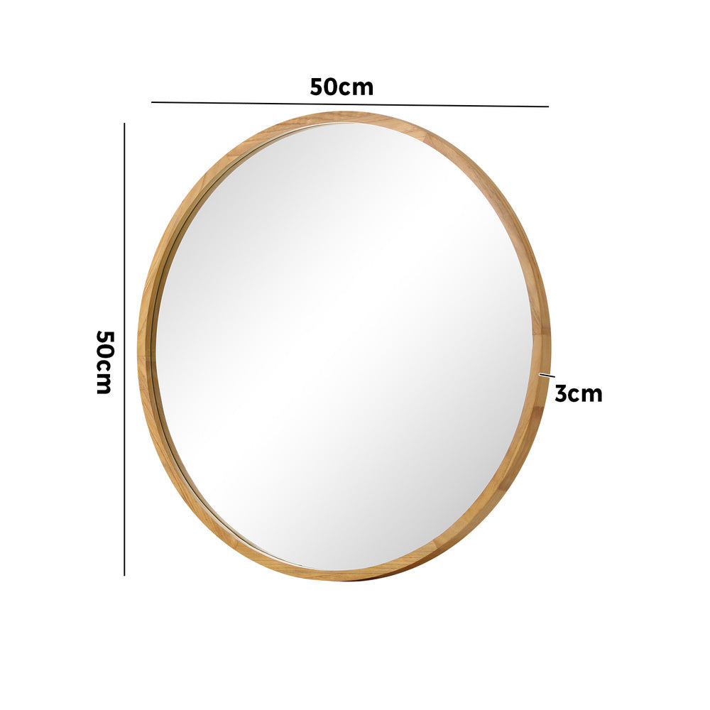 Oikiture Round Wall Mounted Mirror with Wood Frame 50cm-Wall Mirror-PEROZ Accessories