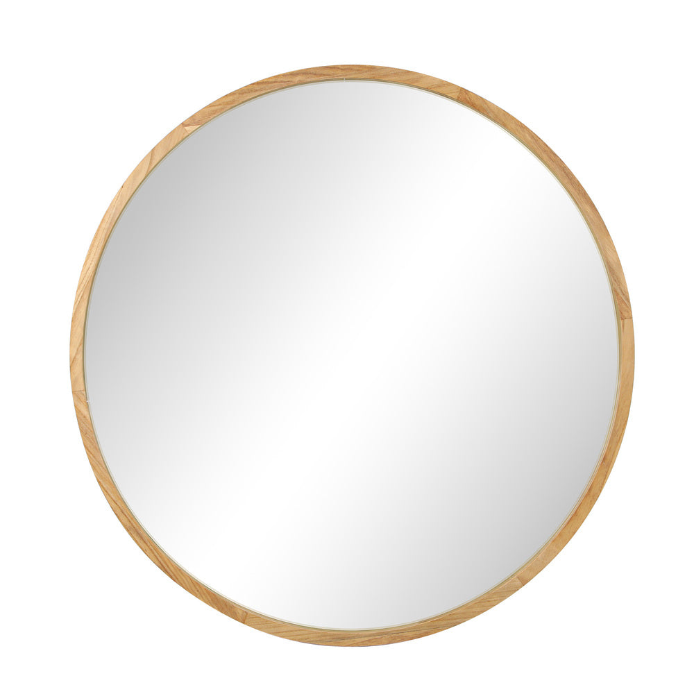 Oikiture Round Wall Mounted Mirror with Wood Frame 50cm-Wall Mirror-PEROZ Accessories