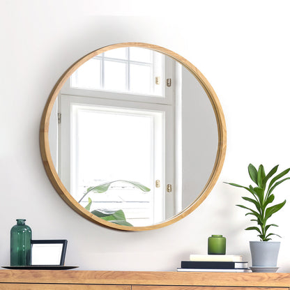 Oikiture Round Wall Mounted Mirror with Wood Frame 50cm-Wall Mirror-PEROZ Accessories