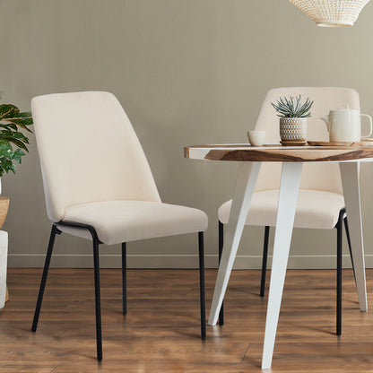 Oikiture Set of 2 Dining Chairs Chenille Fabric Padded Seat Beige-Dining Chair-PEROZ Accessories