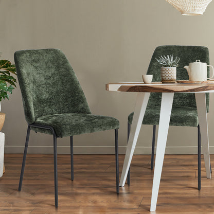 Oikiture Set of 2 Dining Chairs Chenille Fabric Padded Seat Green-Dining Chair-PEROZ Accessories