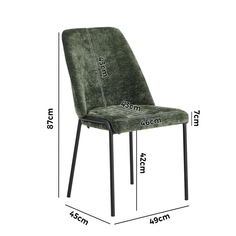 Oikiture Set of 2 Dining Chairs Chenille Fabric Padded Seat Green-Dining Chair-PEROZ Accessories