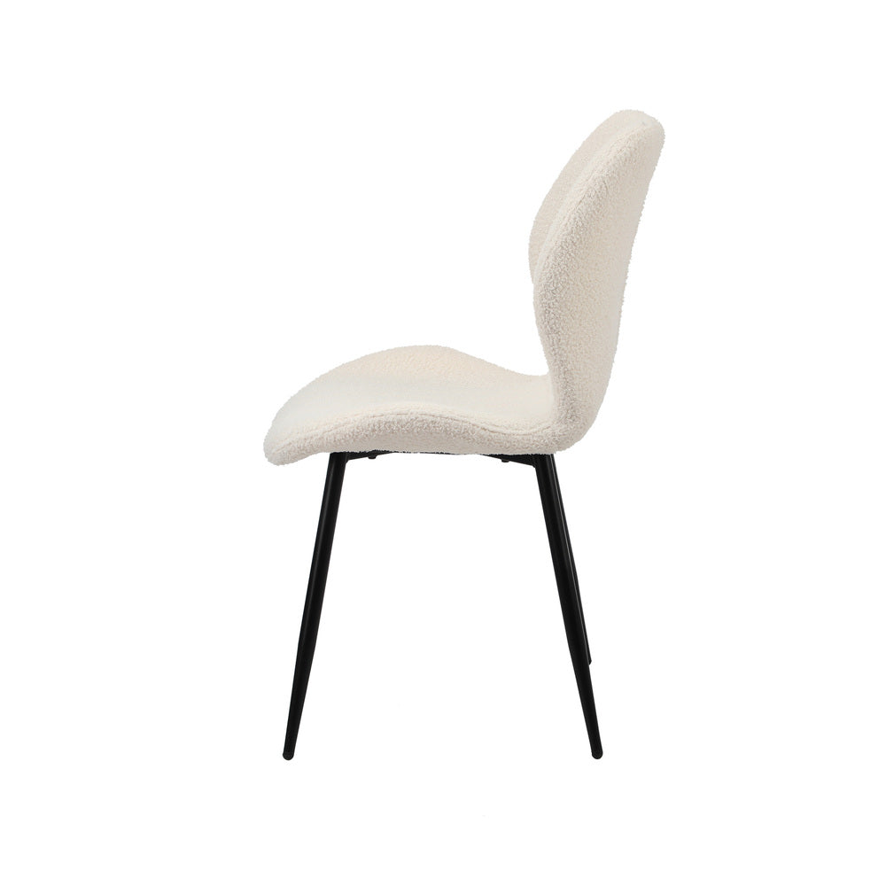 Oikiture Set of 2 Dining Chairs Padded Seat Armless Boucle White-Dining Chairs-PEROZ Accessories