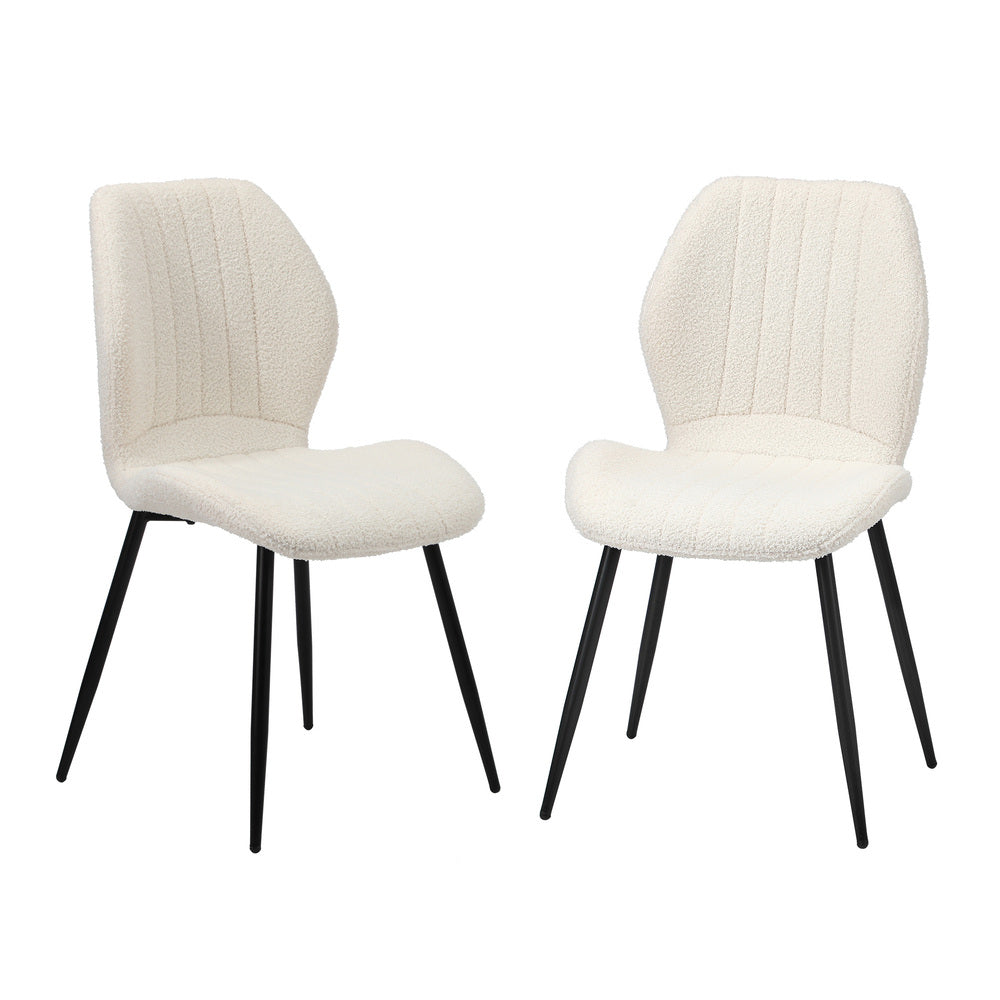 Oikiture Set of 2 Dining Chairs Padded Seat Armless Boucle White-Dining Chairs-PEROZ Accessories
