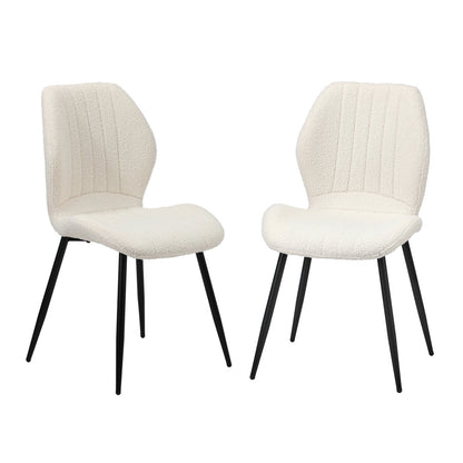 Oikiture Set of 2 Dining Chairs Padded Seat Armless Boucle White-Dining Chairs-PEROZ Accessories