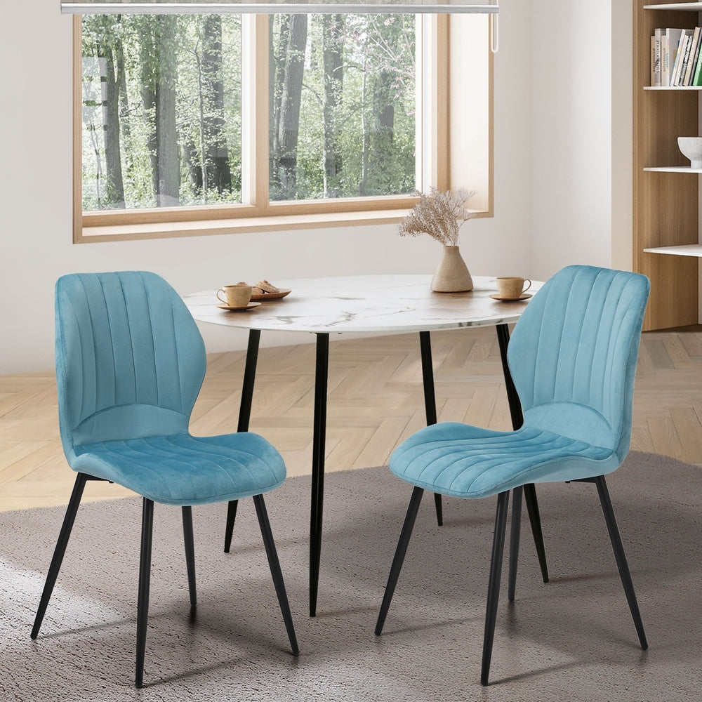Oikiture Set of 2 Dining Chairs Padded Seat Armless Velvet Blue-Dining Chair-PEROZ Accessories