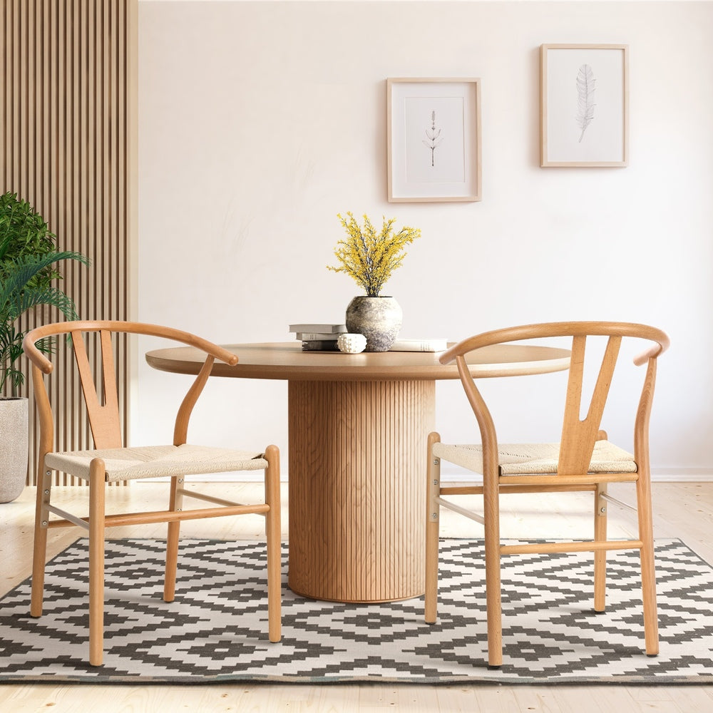 Oikiture Set of 2 Wooden Dining Chair Wishbone Shaped Chair-Dining Chair-PEROZ Accessories