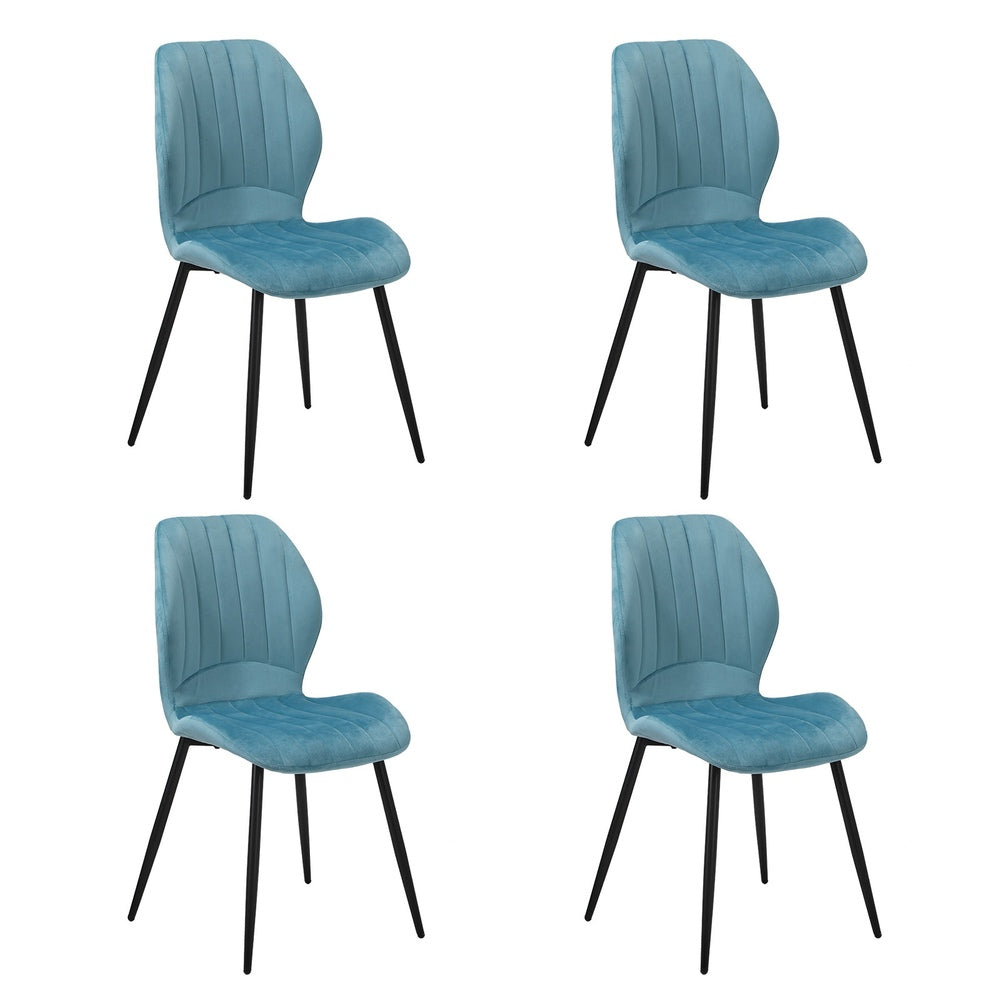 Oikiture Set of 4 Dining Chairs Padded Seat Armless Velvet Blue-Dining Chair-PEROZ Accessories