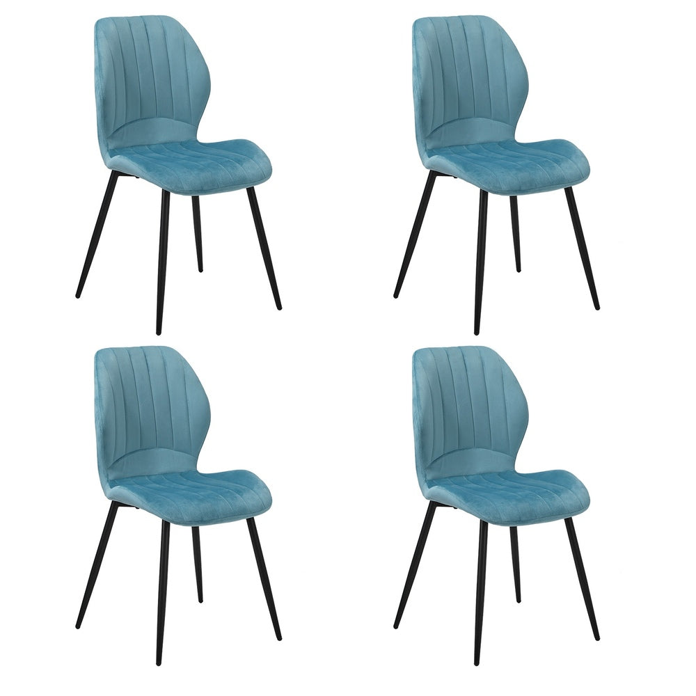 Oikiture Set of 4 Dining Chairs Padded Seat Armless Velvet Blue-Dining Chair-PEROZ Accessories