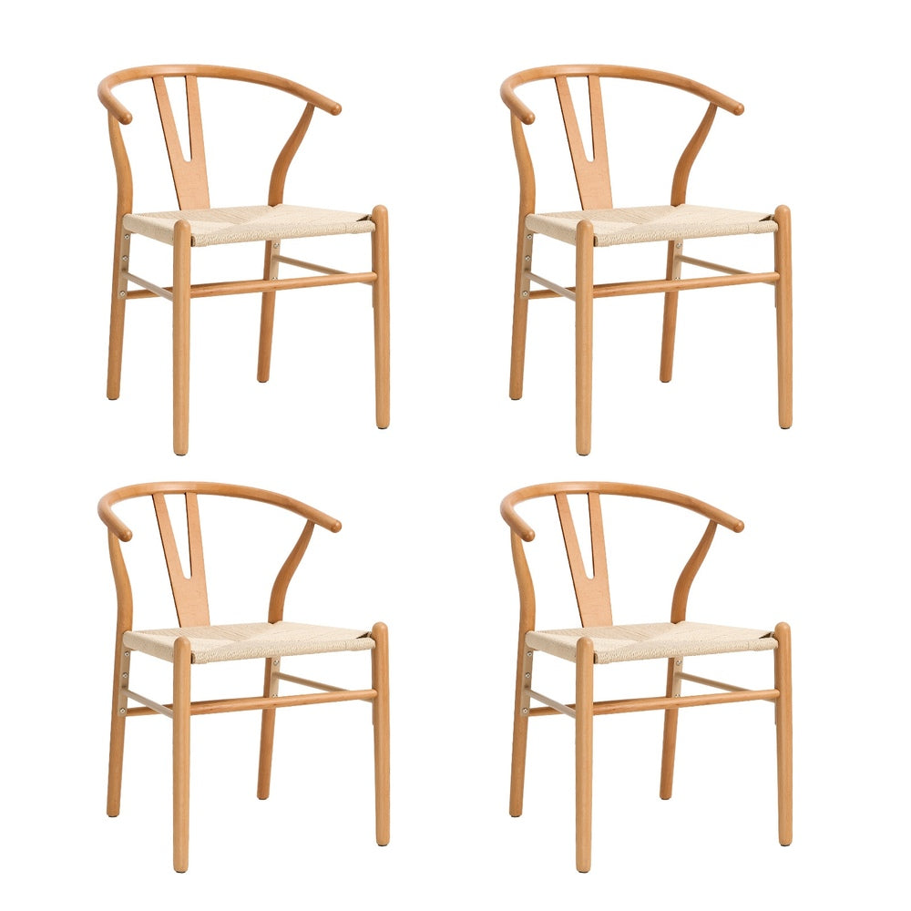 Oikiture Set of 4 Wooden Dining Chair Wishbone Shaped Chair-Dining Chair-PEROZ Accessories