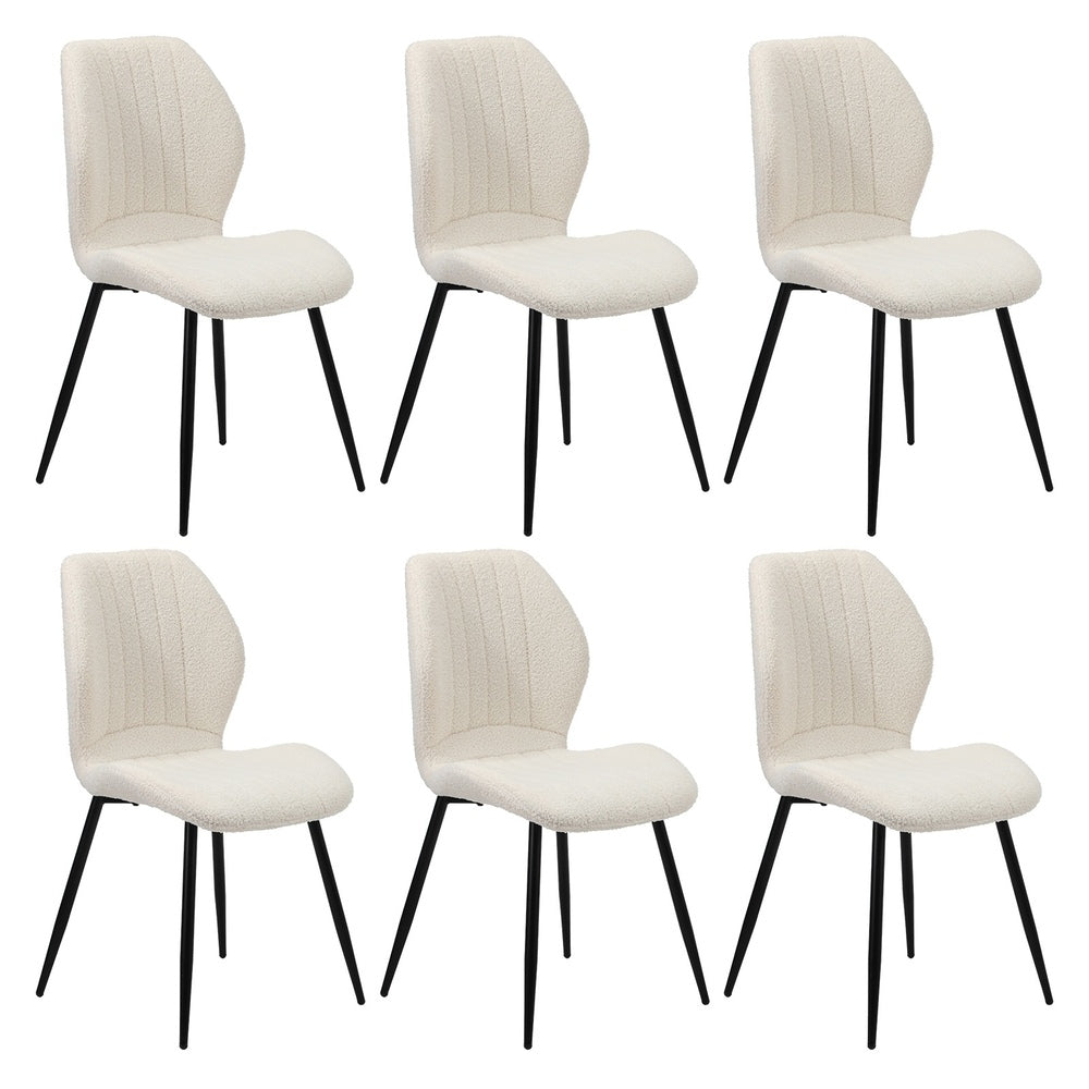Oikiture Set of 6 Dining Chairs Padded Seat Armless Boucle White-Dining Chairs-PEROZ Accessories
