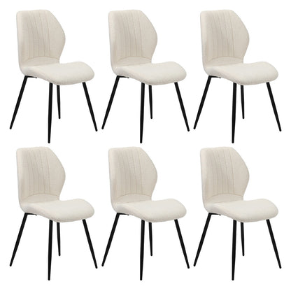 Oikiture Set of 6 Dining Chairs Padded Seat Armless Boucle White-Dining Chairs-PEROZ Accessories