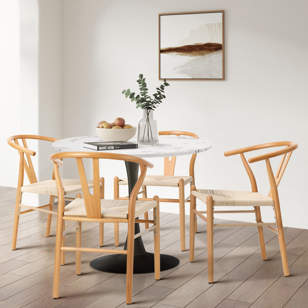 Oikiture Set of 6 Wooden Dining Chair Wishbone Shaped Chair-Dining Chair-PEROZ Accessories
