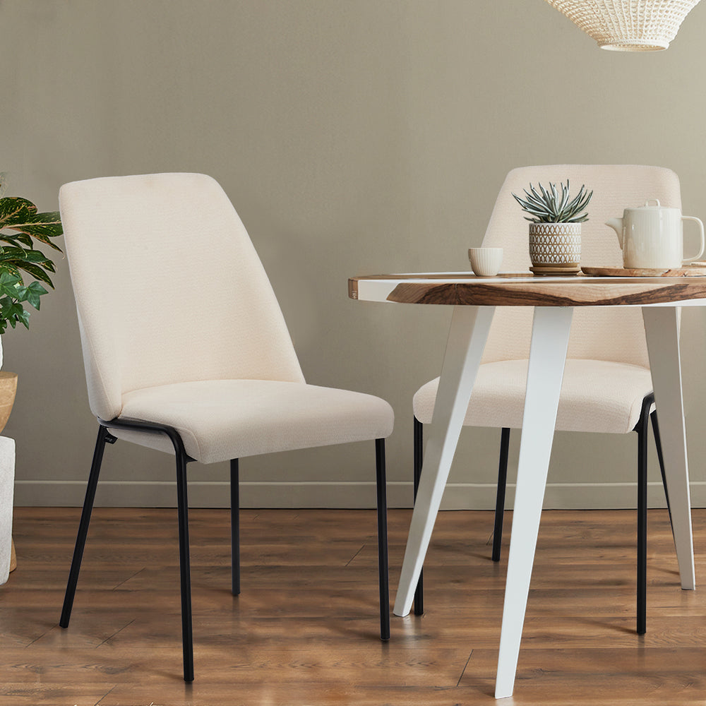 Oikiture Set of 8 Dining Chairs Chenille Fabric Padded Seat Beige-Dining Chair-PEROZ Accessories
