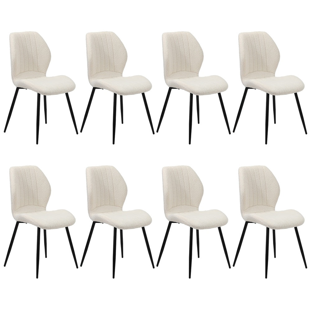 Oikiture Set of 8 Dining Chairs Padded Seat Armless Boucle White-Dining Chairs-PEROZ Accessories