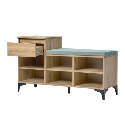 Oikiture Shoe Cabinet Bench Storage Drawer 6 Shelves Polyester Seat-Shoe Storage Cabinet-PEROZ Accessories