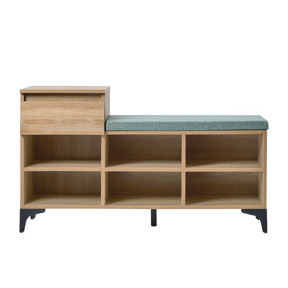 Oikiture Shoe Cabinet Bench Storage Drawer 6 Shelves Polyester Seat-Shoe Storage Cabinet-PEROZ Accessories