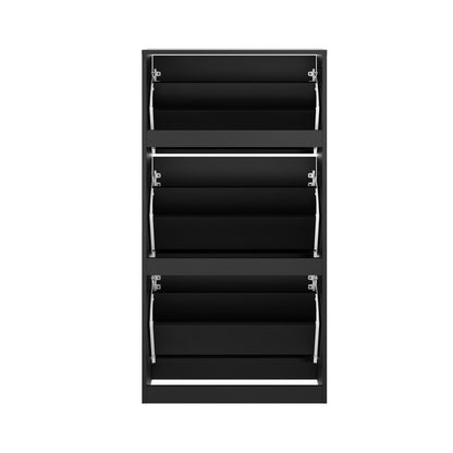 Oikiture Shoe Rack Storage Cabinet 3 Compartments Black-Shoe Storage Cabinet-PEROZ Accessories