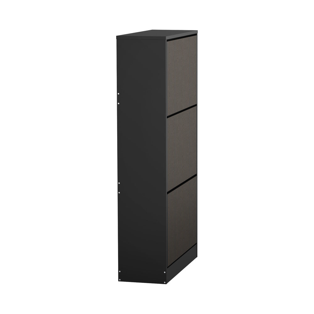 Oikiture Shoe Rack Storage Cabinet 3 Compartments Black-Shoe Storage Cabinet-PEROZ Accessories