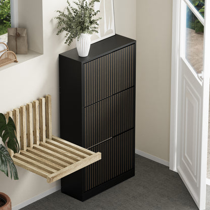 Oikiture Shoe Rack Storage Cabinet 3 Compartments Black-Shoe Storage Cabinet-PEROZ Accessories