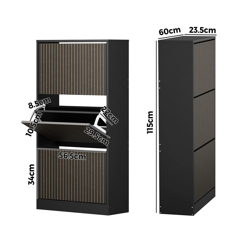 Oikiture Shoe Rack Storage Cabinet 3 Compartments Black-Shoe Storage Cabinet-PEROZ Accessories